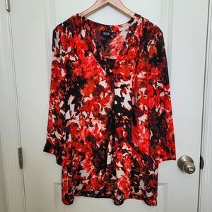A.n.a, Flowy, Red White & Black Floral Blouse Large